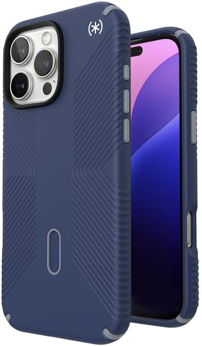 Speck Presidio 2 Grip iPhone 16 Pro Max Case - MagSafe and ClickLock - Slim Coastal Blue/Dust Grey