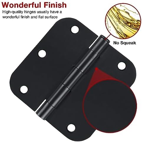 Rounded Door Hinges 3-1/2" x 3.5 inch, 5/8 Radius, Matte Black 3 ½ Inch 42 Pack No Squeak,Hinges for Doors Office Bed Room,Outdoor Window,Constructition Hardware
