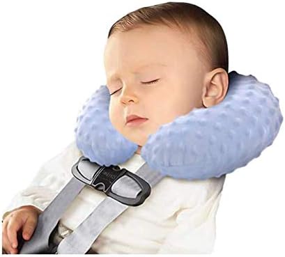 Neck Pillows Baby Kids Travel Pillow Inflatable Head Support Pillow Cute Cozy U Shape Neck Pillow for Car Seat Airplanes Train Soft Washable Chin Neck Support Pillow for Toddler Boys Girls (Blue)
