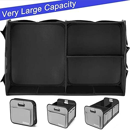Homeve Trunk Organizer, Car Storage, Reinforced Handles, Collapsible Multi-Compartment, Foldable, Waterproof, Sturdy, 600D Oxford Polyester For Car, SUV, Mini-Van, Grey, 2 Compart