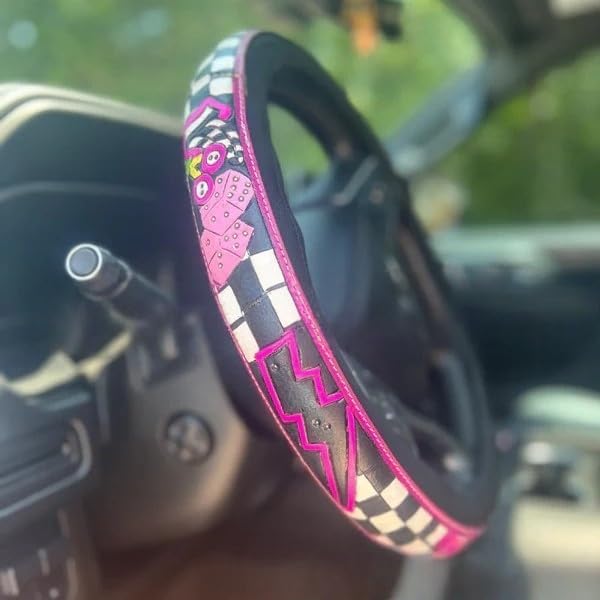 Western Steering Wheel Cover,Retro Western Cowboy Car Universal Steering Wheel Cover,Embossed Hand-Painted Leather Western Car Accessories, for Women Man, Anti-Slip Design Easy to Install (E)
