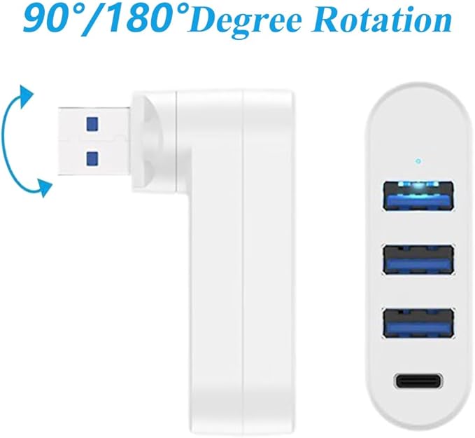 2 Pack 4-in-1 USB 3.0 Hub with Rotation, Multi-Port Adapter with 3 USB Ports and 1 USB C Port, High-Speed Data USB 3.0 Hub Compatible with Laptop/Table/Cellphone/Keyboard/Printer/MacBook
