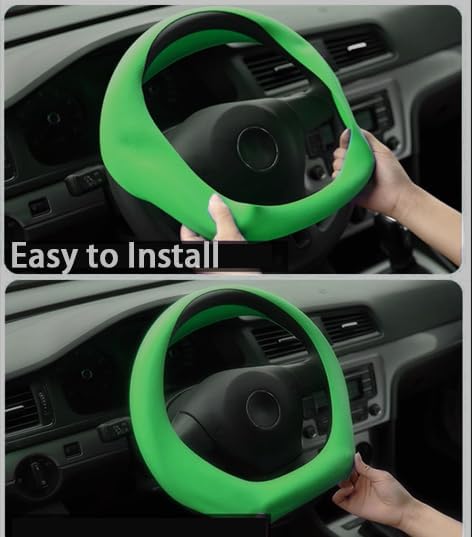 Green Car Steering Wheel Cover: Universal RPKEY 13.5 to 15 inches Silicone Steering Cover Compatible with Most Car Models Fit for Round D Shape