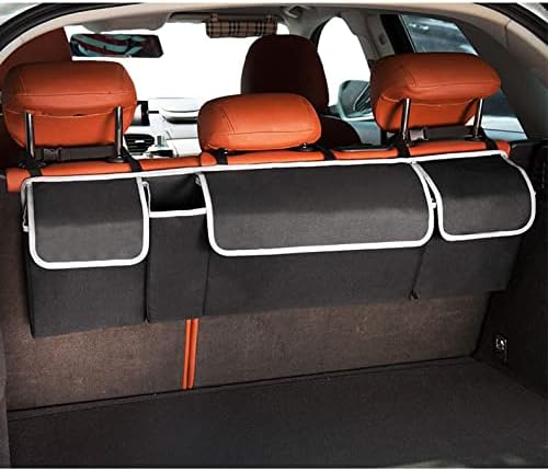 Tianle Backseat Trunk Organizer for Car - Durable Trunk Hanging Storage Bag with 4 Large Storage Pocket & 3 Adjustable Buckles Space Saving Expert (Black A)