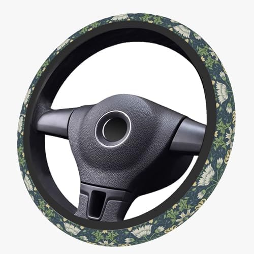 Green Flowers Plants Steering Wheel Cover, Cute Print Steering Wheel Cover Protector, Personalized Pattern Design, Car Accessories for Women, for Steering Wheel with a Diameter of 14.5"-15"