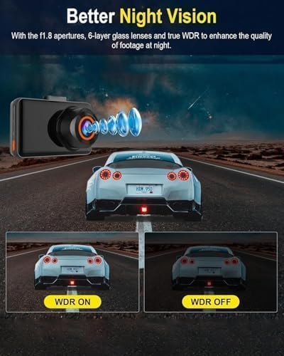 Dash Cam Front and Rear, 4K HD Dash Cam for Cars Built-in WiFi, Car Camera with Night Vision, 64GB Card, 170°Wide Angle, WDR, 3" IPS Screen, Loop Recording, G-Sensor, 24 H P Monitor (K9)