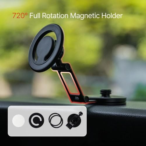 OLG MagSafe Compatible Magnetic Car Phone Holder – Premium Metal, 4000G Strong, 360° Rotation, 180° Angle & Head Adjust, No-Residue Tape