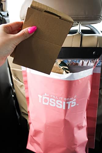 Tossits Disposable Car Trash Bag Hanging (Pink, Set of 7) - Leak-Proof, Smell-Proof Automobile Trash Container, Eco-Friendly, Thick, Large 12x15 Car Trash Bin with Sturdy Header Board