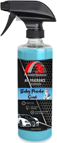 3E Car Air Freshener Premium Baby Powder Scent 16 fl oz – Professional Automotive Air Freshener & Odor Eliminator, Long-Lasting Interior Fragrance for Cars, Trucks, SUVs, RV, Home & Office