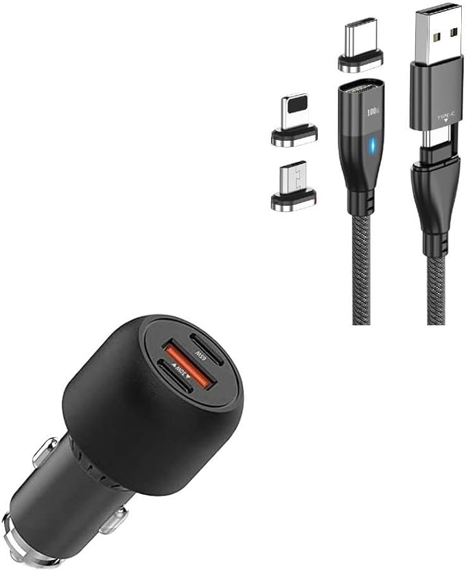 BoxWave Car Charger Compatible with ASUS ROG Ally Z1 Extreme - PD Car Charger Bundle (65W), Power Delivery Cable Car Adapter - Jet Black
