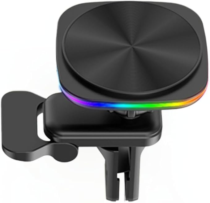 Car Phone Mount – 15W Magnetic Wireless Charger for 12-15 Series, Reliable and Efficient Wireless Charging Phone Holder (Black with RGB Light)
