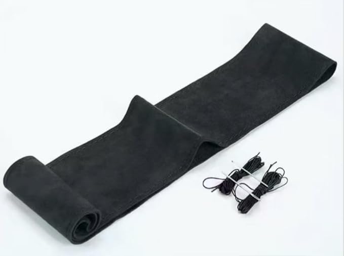 Steering Wheel Cover (Suede Leather), DIY Hand Sewn, Suitable for Both Men and Women, 15 inch Universal（Black）