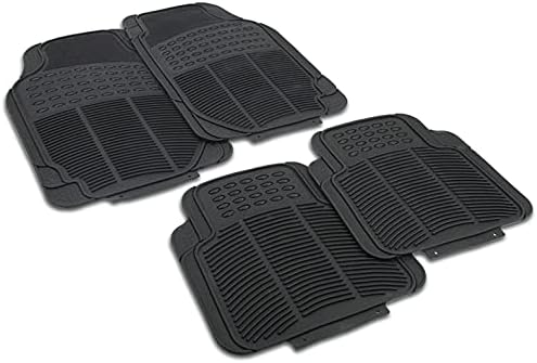 All Weather Rubber Floor Mats Waterproof Front & Rear Carpet 4pcs Heavy Duty Deep Dish Liner Trimmable Edge Customize Universal Fit
