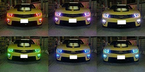 iJDMTOY 7-Color RGB LED Halo Ring Lighting Kit Compatible with 2010-2015 Chevrolet Camaro Reflector Halogen Front Road Illuminating Light Retrofit w/Adjustable Setting