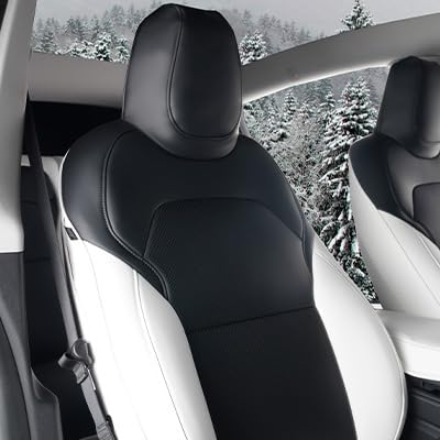 Car Seat Cover for Tesla Juniper Full Set Custom Fit Tesla Model Y Seat Cover 2025 2026 Nappa Leather Seat Protect for Cars (Black+White-Juniper)