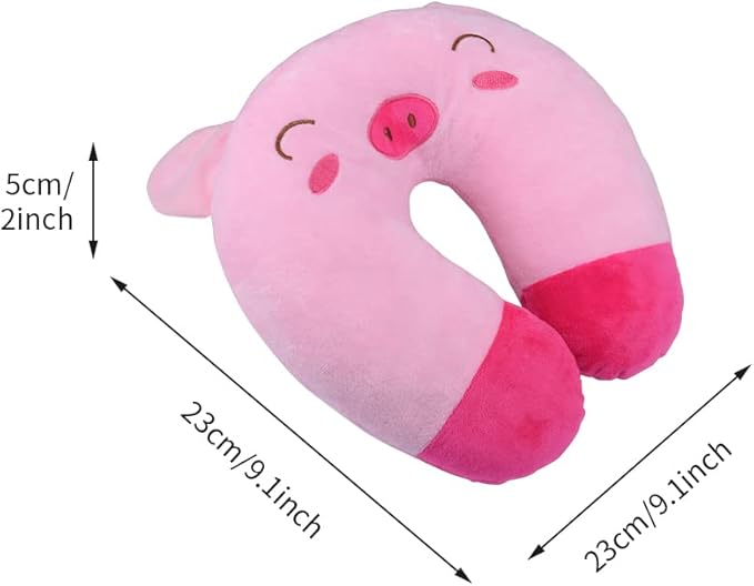 Travel Pillow for Kids, Cute Animal Neck Pillow Support U Shaped Cushion Plush Soft Rest Reading Pillows Sleeping Pillows for Airplane Train Car (Color:Pink Pig)