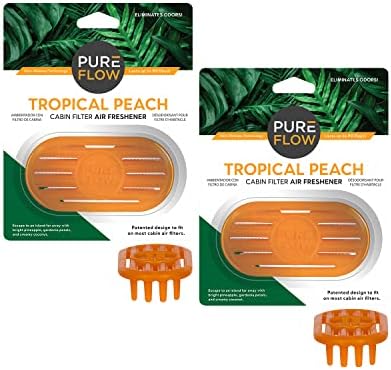 PUREFLOW Cabin Filter Air Freshener with Odor Eliminator – Fits on Most Car, Truck, and SUV Cabin Air Filters - Tropical Peach (Pack of 2)