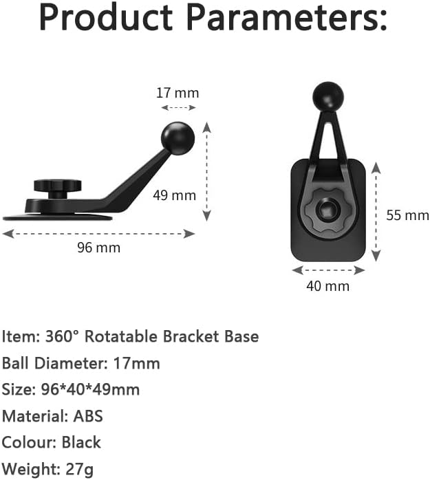 VizGiz 2 Pack 17mm Ball Sticky Mount Holder for Garmin Nuvi GPS Car Phone Wireless Charger Adhesive Dashboard Tape Sticker 17.4mm Swivel Joint Replacement Magnetic Stand Cradles Clip MI Dash Cam