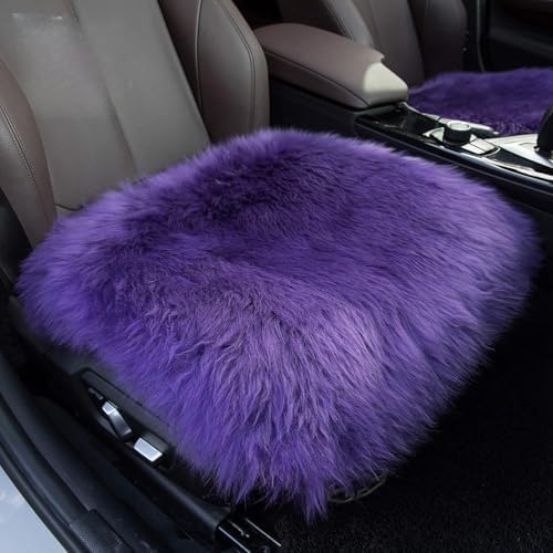 Winter Warmth: Universal Sheepskin Seat Cushion Cover - Natural Wool, for Cars, Trucks, SUVs & Vans - Cozy & Stylish Driving Companion Front Purple