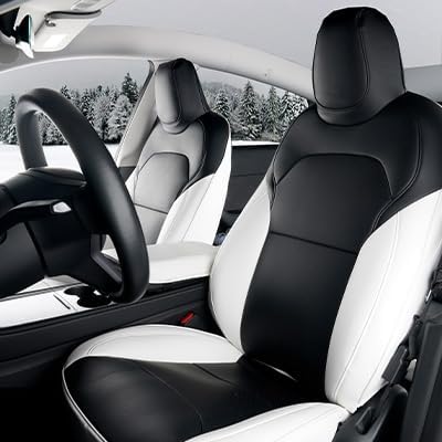 Car Seat Cover for Tesla Juniper Full Set Custom Fit Tesla Model Y Seat Cover 2025 2026 Nappa Leather Seat Protect for Cars (Black+White-Juniper)