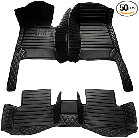 Custom Floor Mats for Cars，Luxury Full Coverage All Weather Car Floor Mats，Leather Car Mat Set ， Floor Mats for 99% of Cars, Trucks & SUVs (Black Double Splicing)