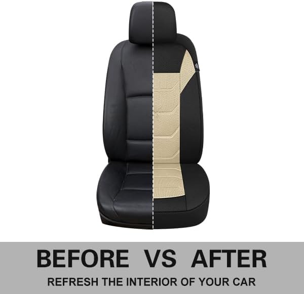3D Air Mesh Car Seat Cover Front Sets Washable and Breathable Premium Cloth Automotive Vehicle Seat Covers for Cars Interior, Universal Fit for Most Cars, Sedan, Truck, SUV(Black/Beige)