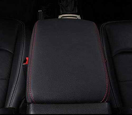 Nicebee Leather Center Console Armrest Cushion Pad Guard Cover for Jeep Wrangler JL 2018+ (Black/Red Line)
