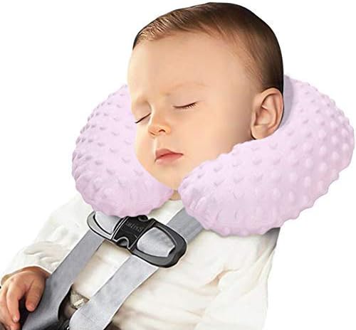 Neck Pillows Kids Travel Pillow Inflatable Head Support Pillow Cute Cozy U Shape Neck Pillow for Car Seat Airplanes Train Soft Washable Chin Neck Support Pillow for Toddler Boys Girls (Pink)