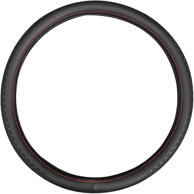 Wood Car Steering Wheel Cover Rubber Inner Ring All Car Universal Four Seasons Universal Thin Fiber Leather Anti-Slip 16 17 18 19inch for Truck (16inch, Black)