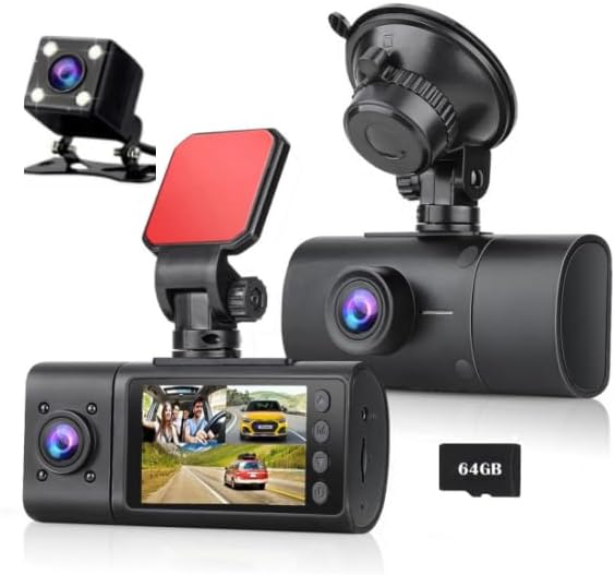 3 Channel Dash Cam Front and Rear Inside,Dash Cam pro 2025,Interior Car Camera,2.5K Single Front,Dash Camera for Cars with IR Night Vision,24Hr Parking Monitor 1S Recording,Free 64G Card