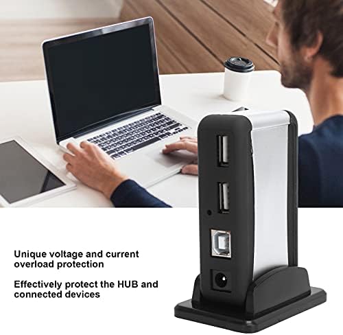 USB 7‑Port Hub Multi USB Port Expander Fast Data Transfer USB Splitter HighSpeed Extender with Power Supply 100‑240V for Laptop Desktop Computers Notebooks (US Plug)