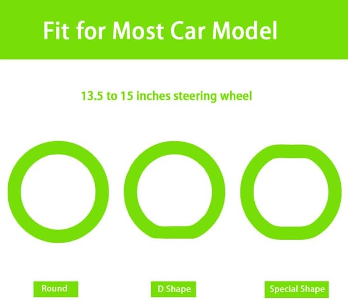 Green Car Steering Wheel Cover: Universal RPKEY 13.5 to 15 inches Silicone Steering Cover Compatible with Most Car Models Fit for Round D Shape