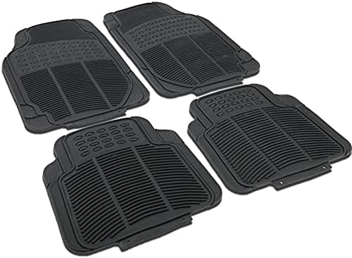 All Weather Rubber Floor Mats Waterproof Front & Rear Carpet 4pcs Heavy Duty Deep Dish Liner Trimmable Edge Customize Universal Fit