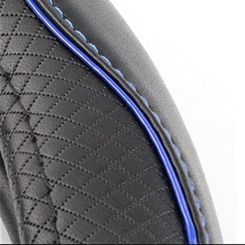 Microfiber Leather Car Medium Steering Wheel Cover,Universal Car Wheel Cover,Breathable Wheel Cover,Anti-Slip Full Surround,Sports Style Steering Wheel Covers (Black&Blue Line)