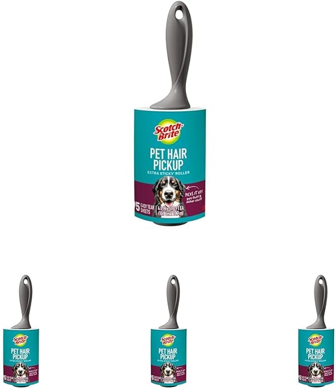 Scotch-Brite Pet Hair Pickup Extra Sticky Lint Roller,Designed for Removing Fur + Fluff on Couches,Clothes,Dog and Cat Beds,& More,95 Easy-Tear Adhesive Sheets Total (Pack of 4)