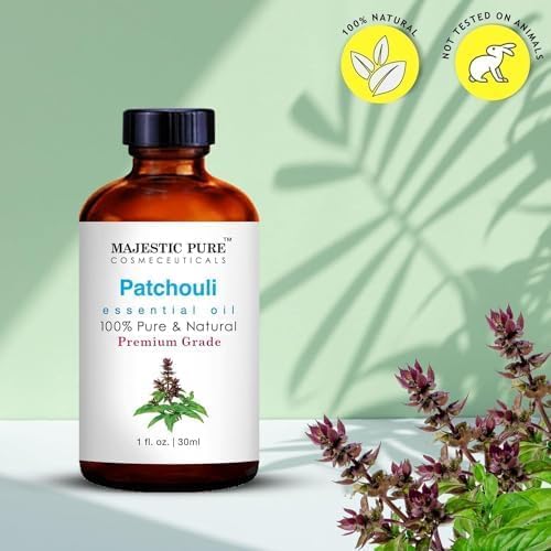 Majestic Pure Essential Oil with Glass Dropper - 100% Pure and Natural - Essential Oils for Diffuser, Aromatherapy, Soap and Candle Making, Patchouli Essential Oil, Patchouli Oil, 1 Fl Oz