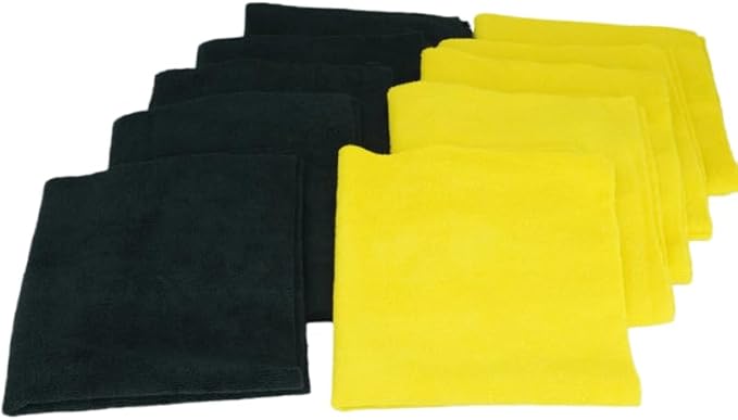 Zacapa 10-Pack Edgeless Microfiber Towels 16x16 in 300 GSM Premium Short Pile/Scratch-Free Car Detailing Towels, Lint-Free Cleaning Cloths/Yellow & Black