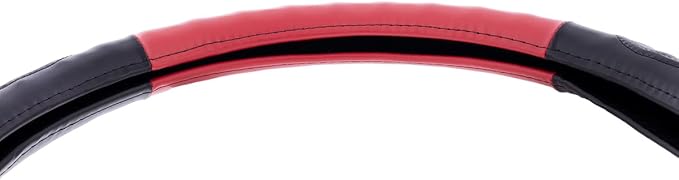United Pacific 70406 18" Two Tone Steering Wheel Cover, Engineered Leather Construction, Euro Style, Large Grip – ONE Steering Wheel Cover – Black & Red