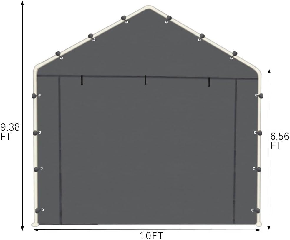 10x20 FT Front/Back Panel Canopy Entrance Panel with Zippers and Elastic Ball Bungees, 180G PE Waterproof & UV Protected Replacement Sidewall Cover, Gray