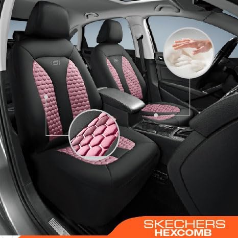 Skechers Memory Foam™ Car Seat Covers, Hexcomb Breathable Thick Seat Covers Two Front Seat Covers, Airbag Compatible, Automotive Comfort & Protection for Most Cars,Van,Trucks, SUVs (Pink,Two Front)