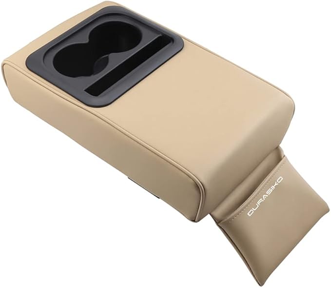 Car Center Console Pad with Front Storage Pocket for Phone,PU Leather Armrest Cushion with Cup Holder,Elbow Rest Pillow,Universal Car Armrest Seat Box Cover Protector for Most Vehicles