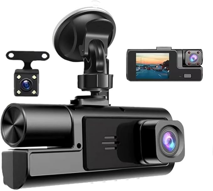 1080P 3Channel Dash Camera for Car Front and Rear Inside Dashcam Car Video Recorder,170°Wide Angle Vehicle Cam,WDR,G-Sensor,2’’ IPS Screen,Loop Recording,Night Vision (3Channel Dash Cam Without Card)