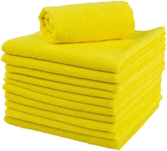 AKW Microfiber All Purpose Cleaning Cloth, Bulk Microfiber Towel for Home, Reusable and Lint Free Cloth Towels for Car, Yellow Color (12 Count)