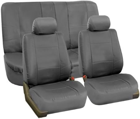 FH Group Classic Exquisite Durable Leather Full Set Car Seat Covers, Airbag & Split Bench Compatible (Solid Gray) - Universal Fit for Cars Trucks and SUVs