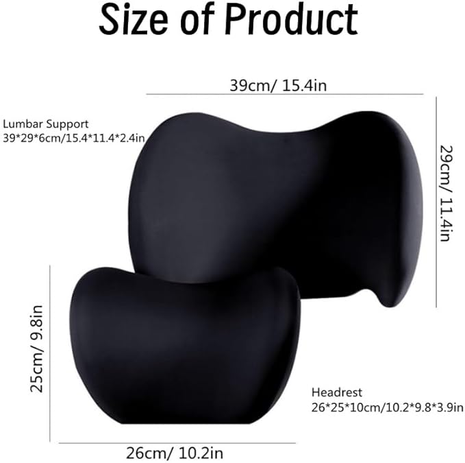 Car Headrest & Lumbar Support Cushion Kit, Ergonomic Car Seat Neck Pillow and Backseat Cushion for Driving Fatigue Relief, Driving Seat Memory Foam Neck Back Rest Pillows (Grey)