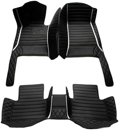Customized Personalized Car Mats - All Weather Men's and Women's Floor mats Suitable for 99% of vehiclesPads Protection Non-Slip Leather Floor Liners (Black Rice Stripe)