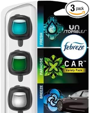 Febreze Car Air Freshener Vent Clips, Car Freshener, Unstopables Scents Variety Pack, .07 oz. Car Vent Clip, 3-Count, Car Air Fresheners