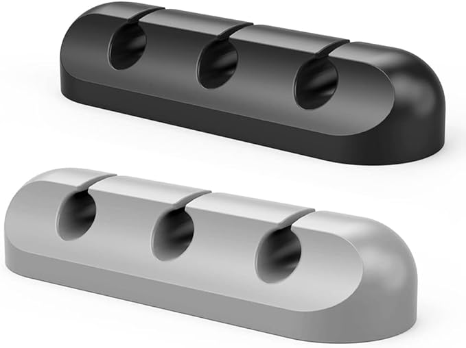 SIMR 2 Pack Cable Clips - Cord Organizer, Cable Management, 6mm Wire Holder System - Rubber Adhesive Cord Hooks fit Home, Office, Cubicle, Car, Desk Accessories (Black Grey)