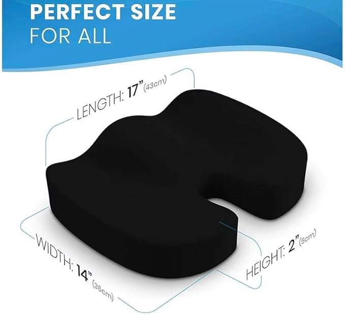 Seat Cushion Cooling Gel Memory Foam Pad, Non-Slip Orthopedic Coccyx Support for Office Chair, Car Seat & Home, Ergonomic Tailbone, Sciatica & Lower Back Pain Relief