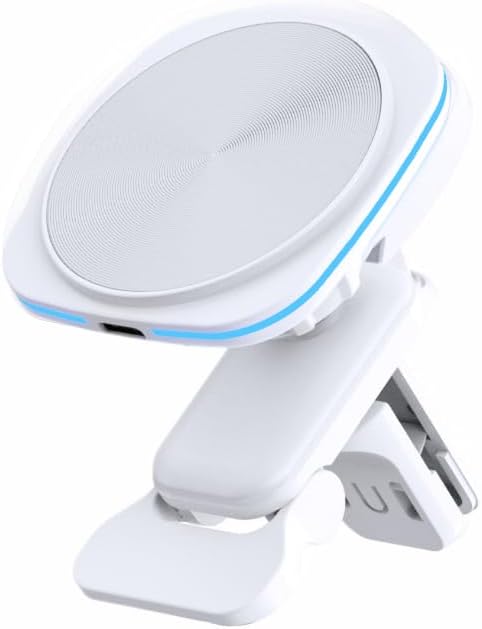 Car Phone Mount – 15W Magnetic Wireless Charger for 12-15 Series, Reliable and Efficient Wireless Charging Phone Holder (White with Blue Light)